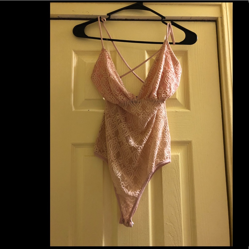 Pink/Nude Lace Cross Bodysuit